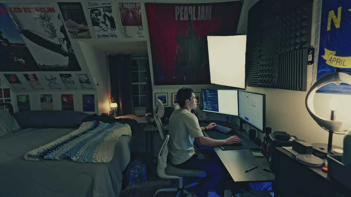 Cooper at his desk, the whole room