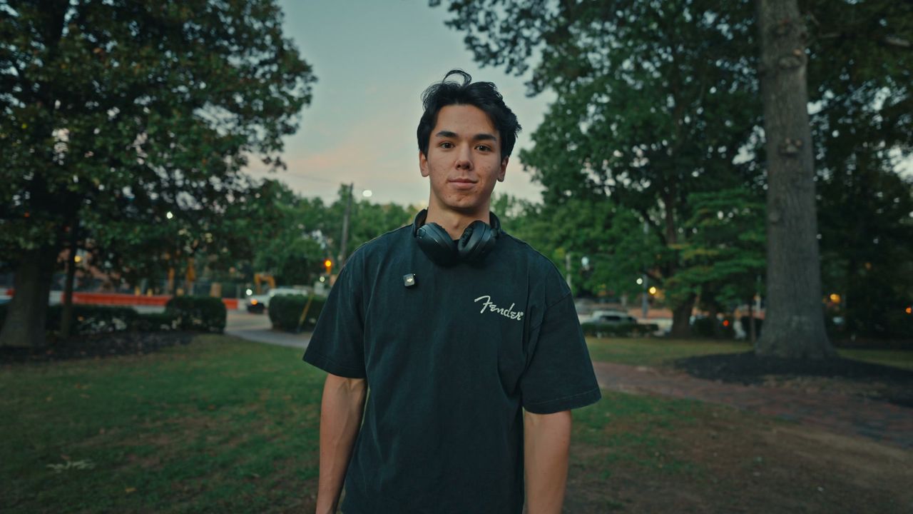 Cooper Delo on the lawn at dusk
