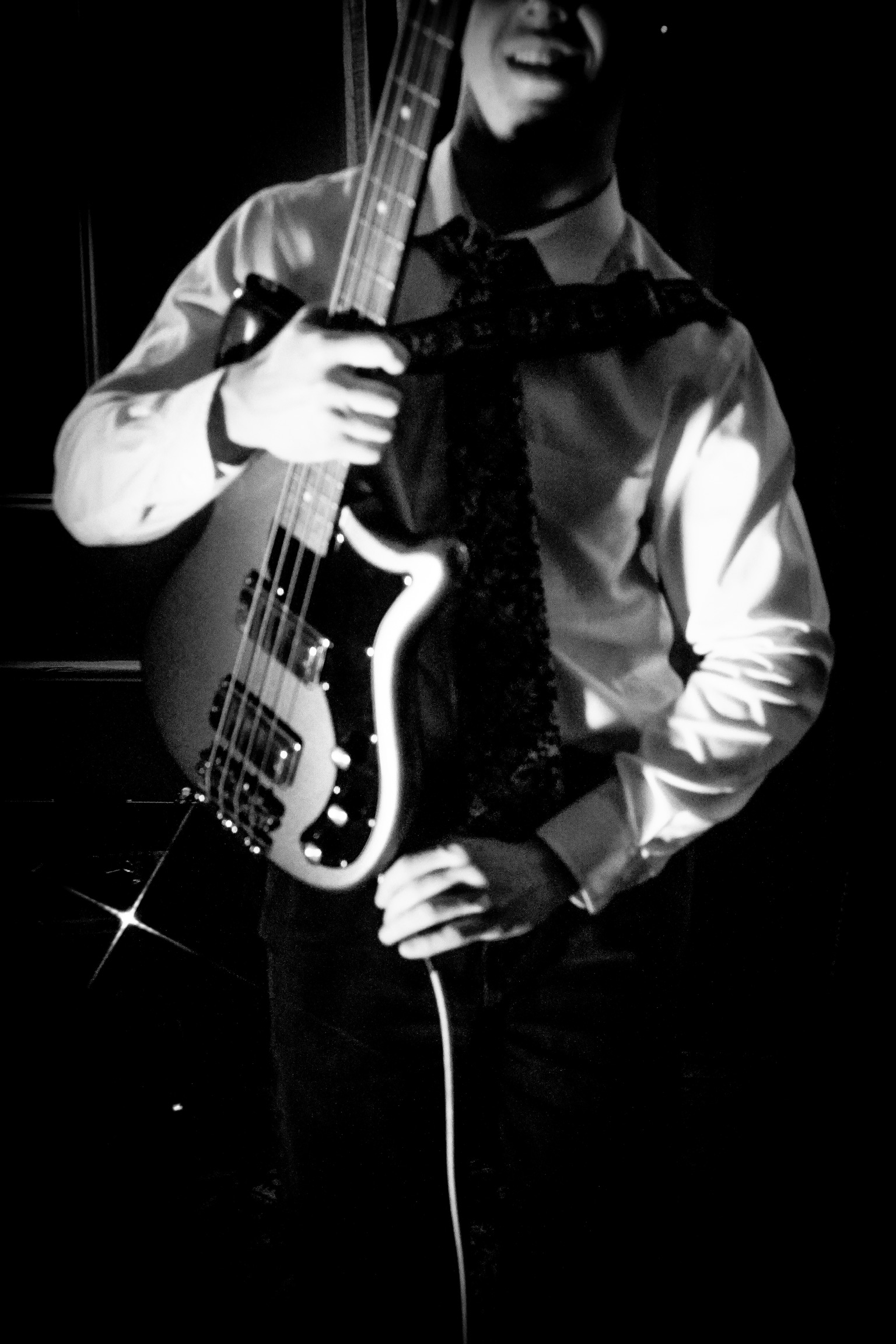 Cooper with bass, formal, B&W